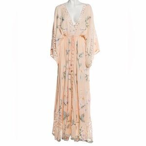 Fillyboo ”I am Lola” Floral embroidered Lace-Trim Maxi Dress with Tassel Tie